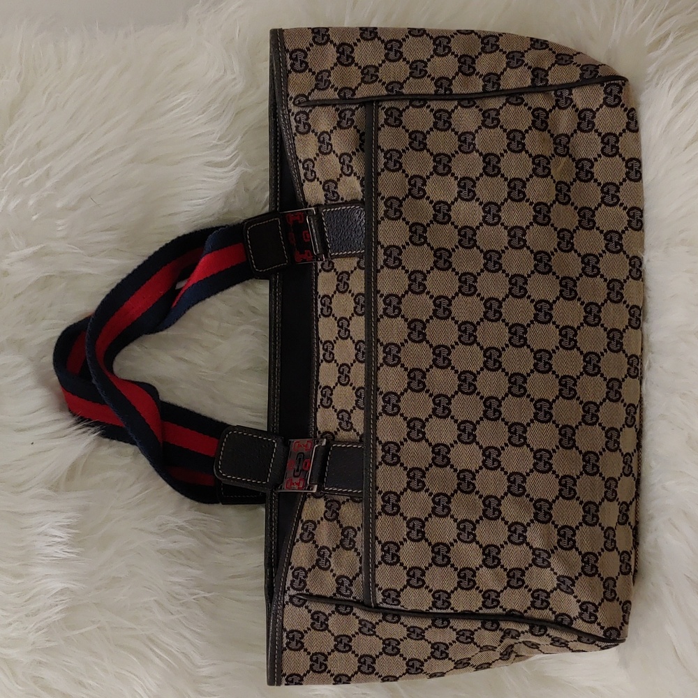 Authentic Gucci GG Monogram Supreme Sherry Web Pop Tote Bag - Picture 2 of 11